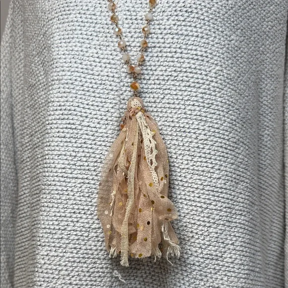 Beige & Cream Tassel Necklace - Picture 1 of 4